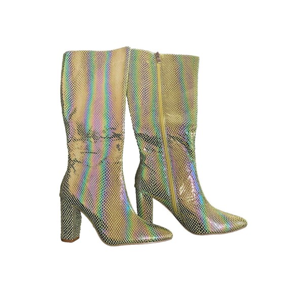 Womens Rainbow Snake Embossed Pointed Toe Block Heel Boot 8.5 - Picture 2 of 6